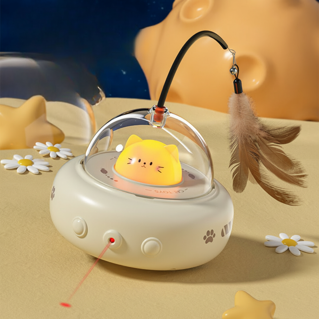 Interactive Laser Pet Toy with Whimsical UFO Design