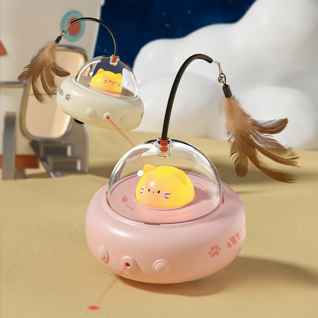 Interactive Laser Pet Toy with Whimsical UFO Design