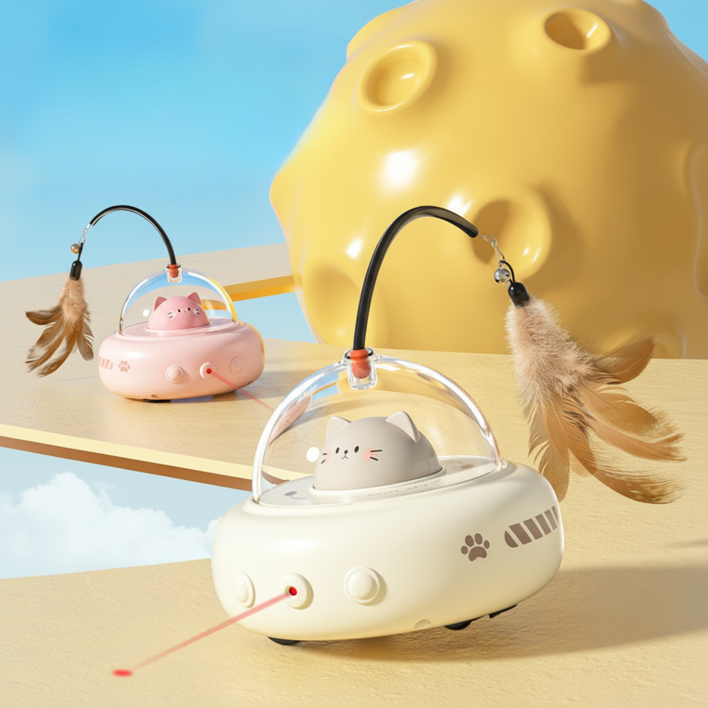 Interactive Laser Pet Toy with Whimsical UFO Design