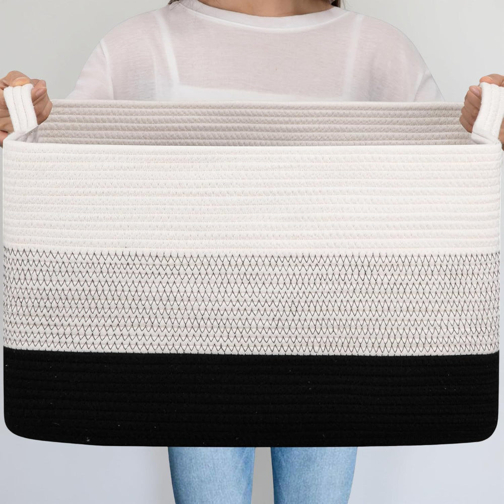 Spacious Rectangular Fabric Storage Basket with Handles