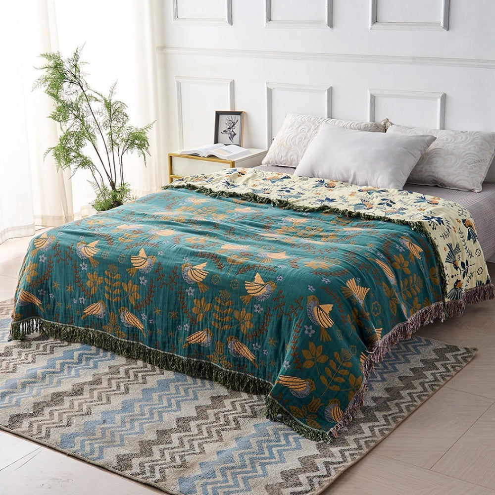 Reversible Throw Blanket with Bohemian Pattern | Cozy Layered Home Decor