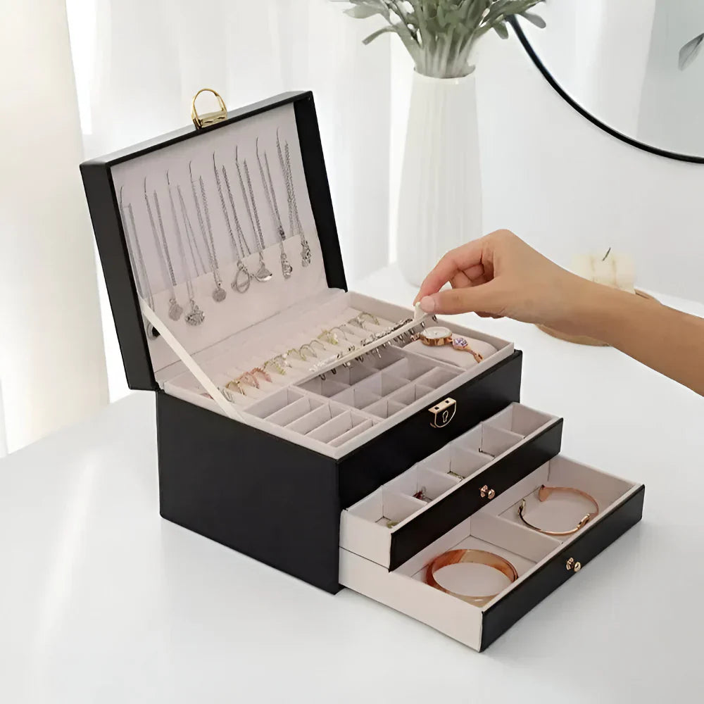 Stylish Multi-Tiered Leather Jewelry Storage Solution