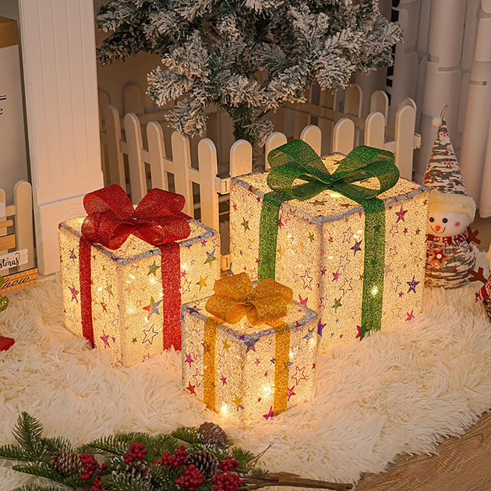 Illuminated Holiday Gift Box Set for Outdoor Decor