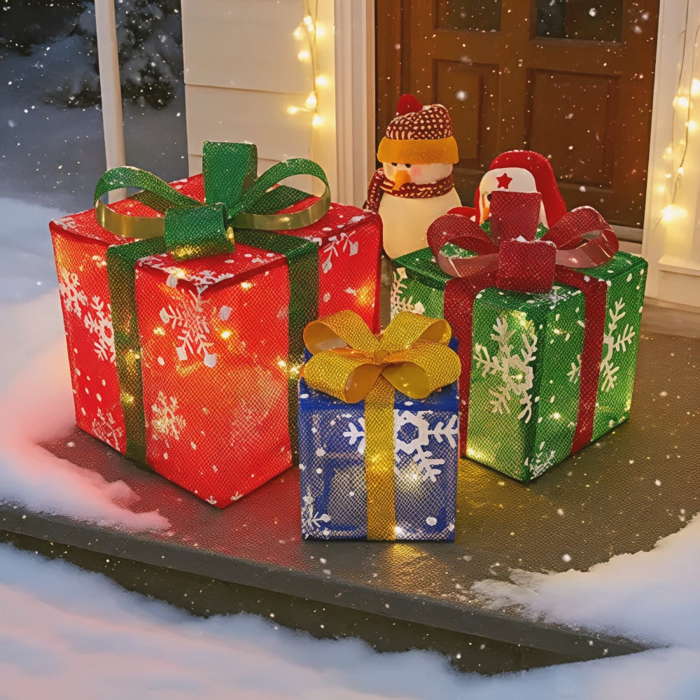 Illuminated Holiday Gift Box Set for Outdoor Decor