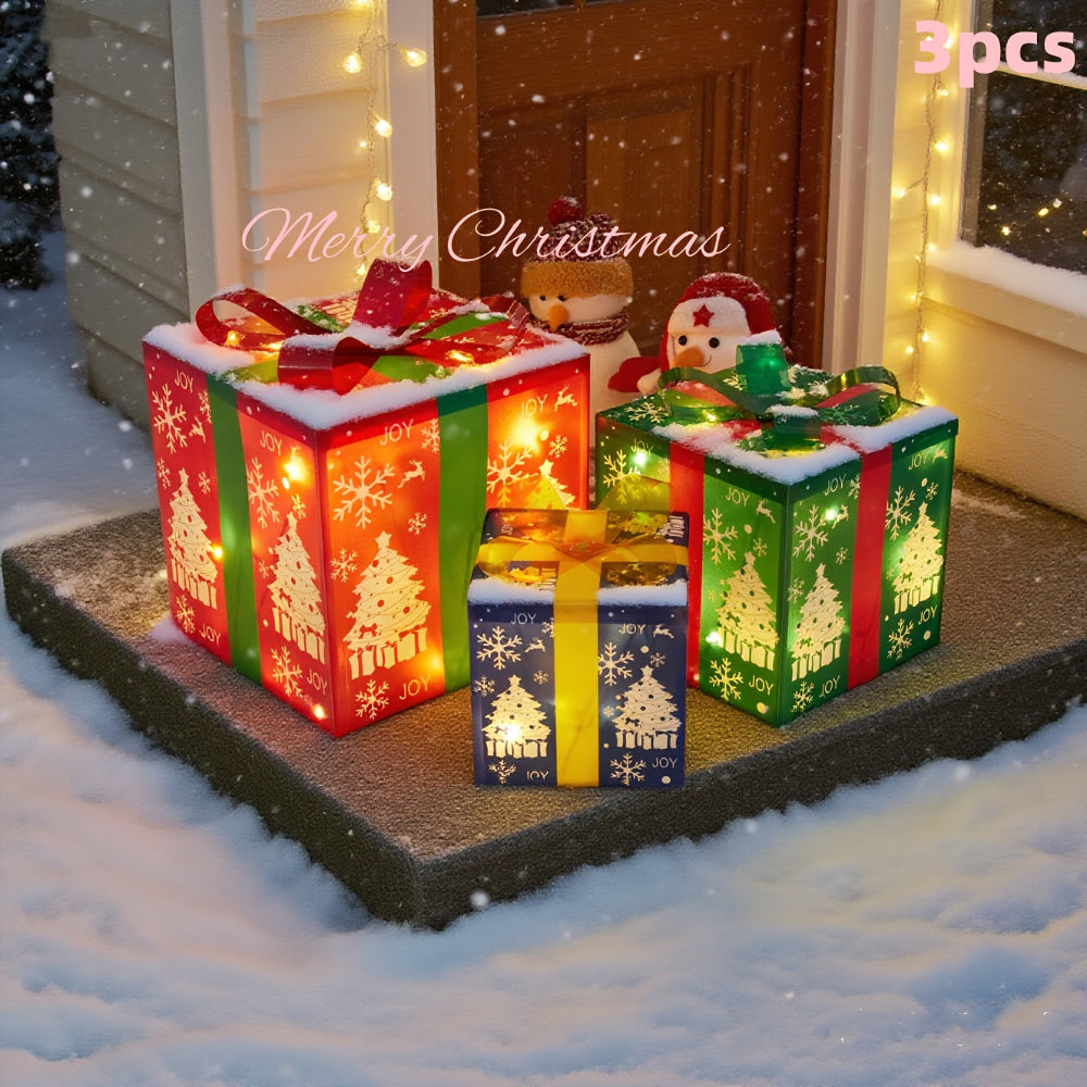 Illuminated Holiday Gift Box Set for Outdoor Decor
