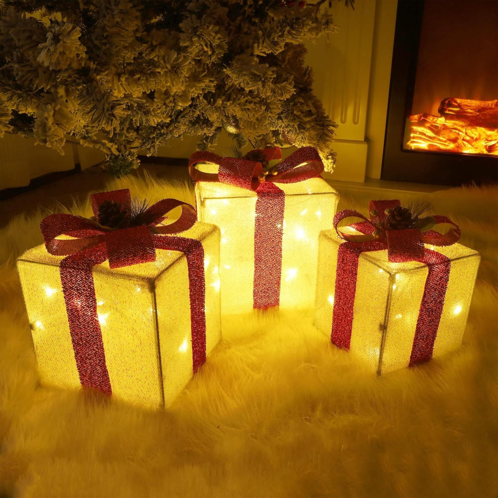Illuminated Holiday Gift Box Set for Outdoor Decor