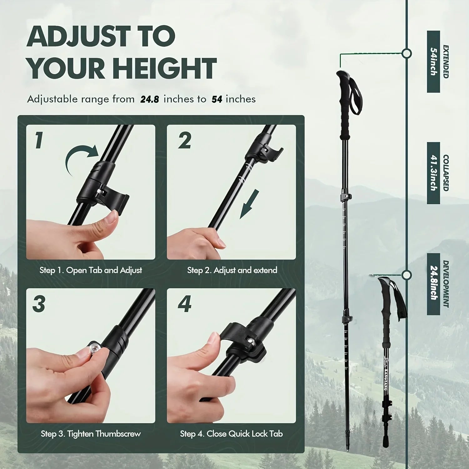 Adjustable Hiking Poles with Quick-Lock System – Lightweight Carbon Fiber
