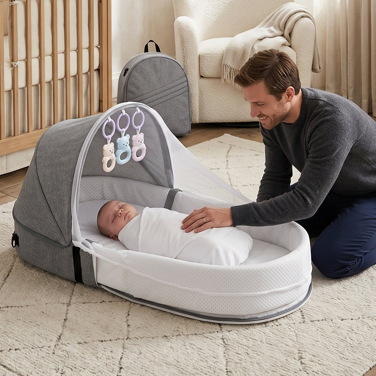 Portable Baby Bed with Mesh Canopy for Travel – Indoor & Outdoor Use