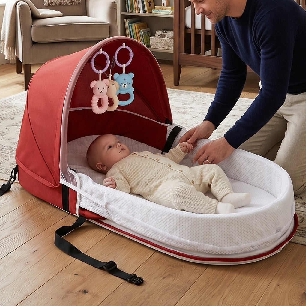 Portable Baby Bed with Mesh Canopy for Travel – Indoor & Outdoor Use