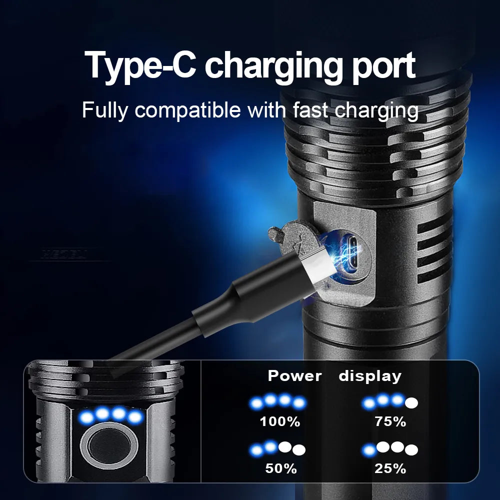 Rechargeable Flashlight with Adjustable Zoom - Waterproof for Outdoor Use