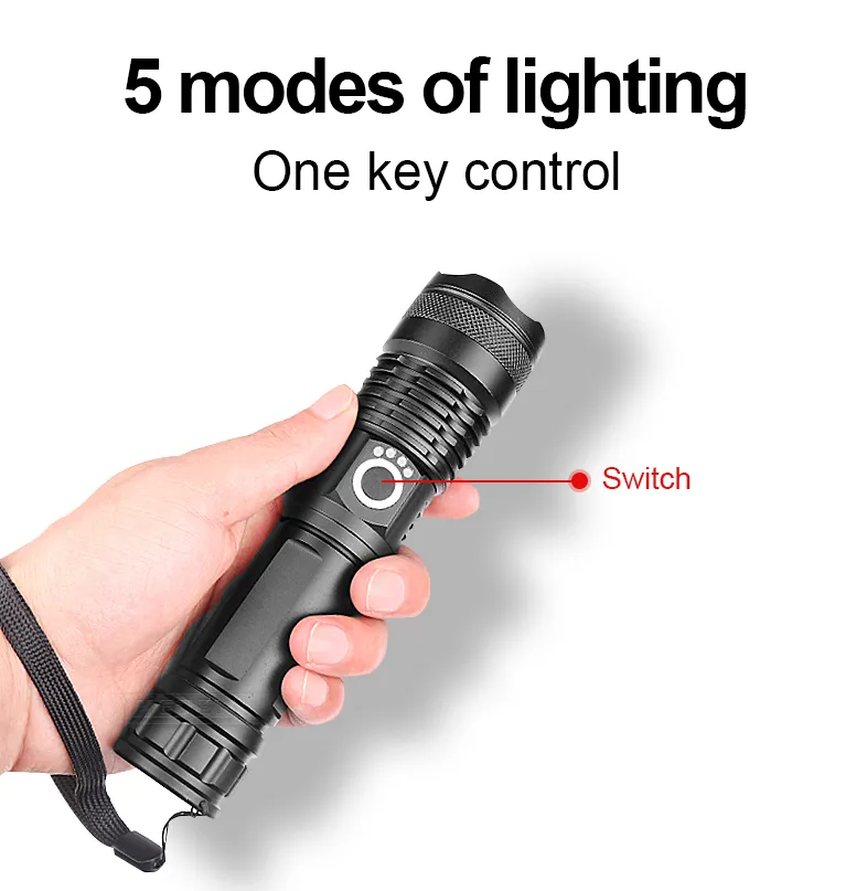 Rechargeable Flashlight with Adjustable Zoom - Waterproof for Outdoor Use