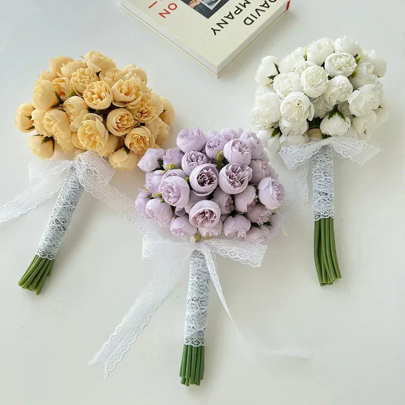 Silk Flower Arrangement with 27 Heads in Assorted Colors - Peony Bouquet
