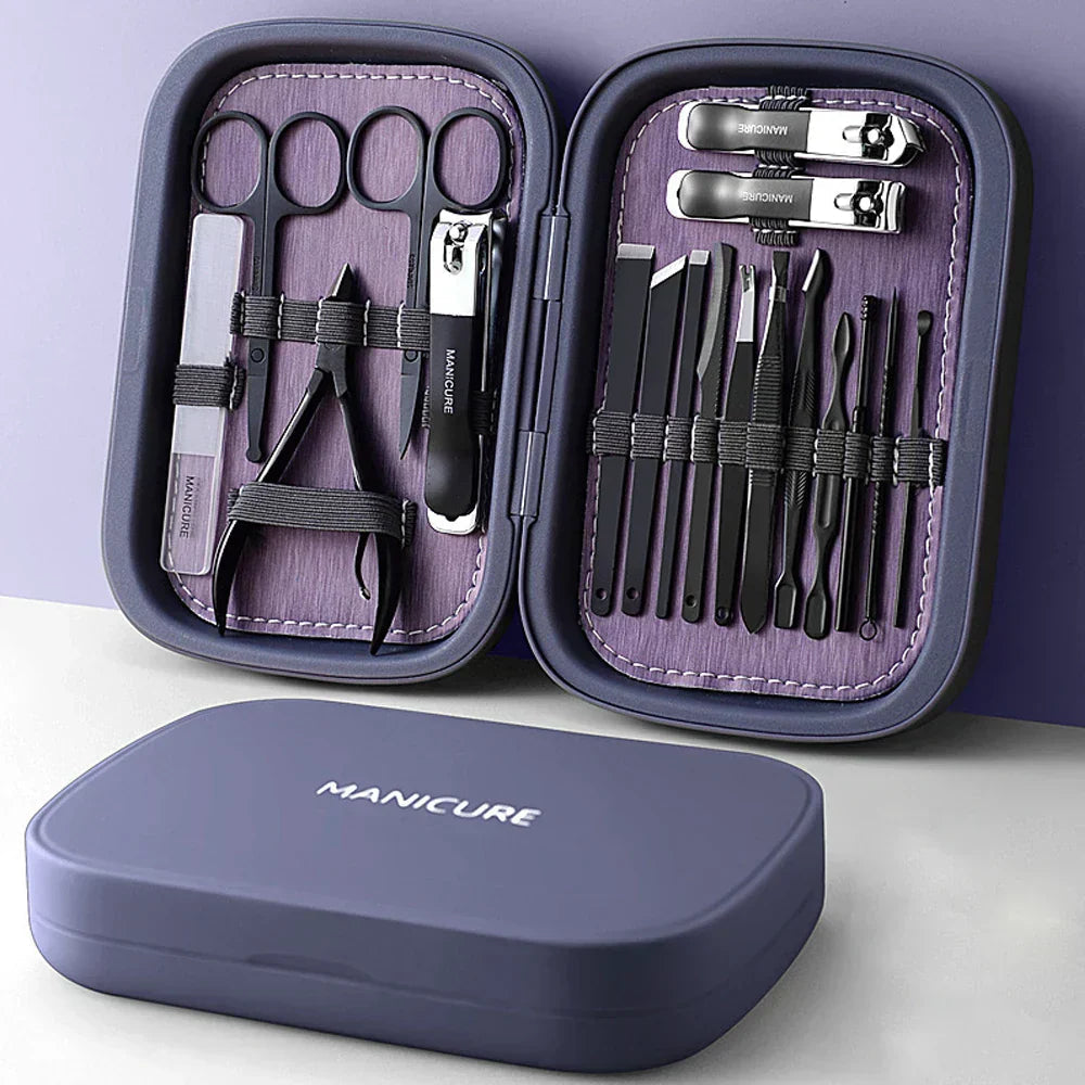 Professional Manicure Set with 18 Stainless Steel Tools in Storage Box