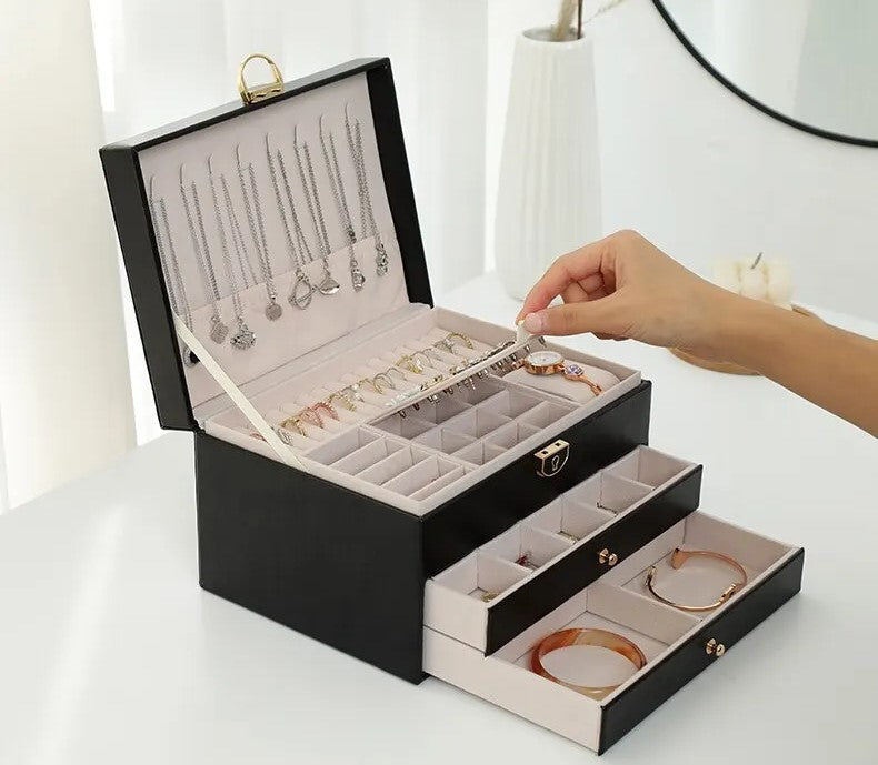 Jewelry Organizer Box with Multi-Layer Design for Rings, Necklaces & Bracelets
