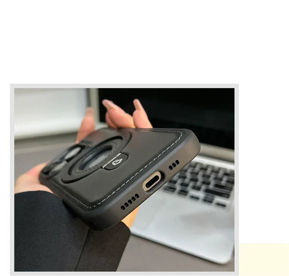 Leather MagSafe Case with Foldable Ring Stand – Elegant Design