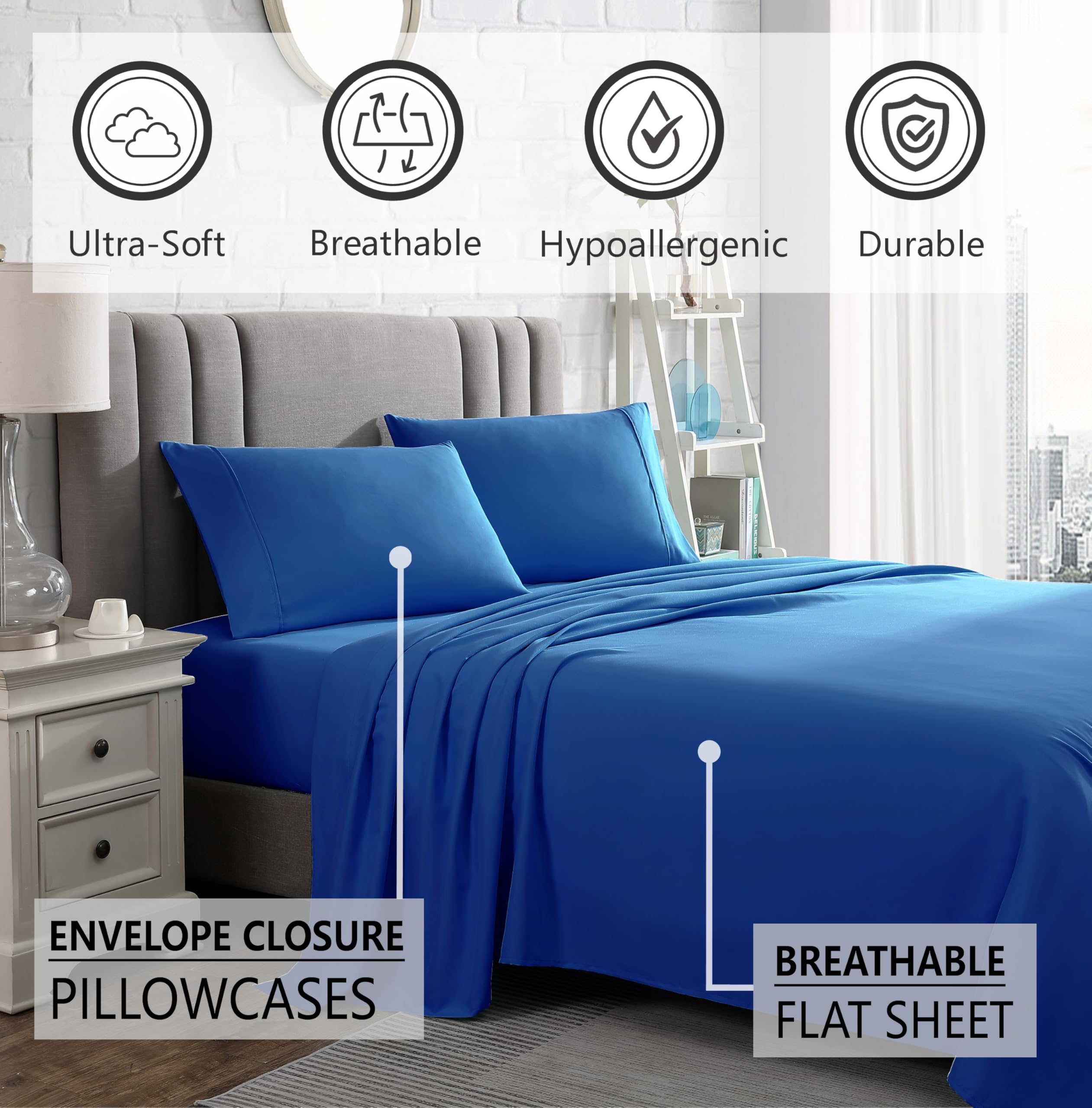 Cooling Polyester Queen Bed Set | 4-Piece Collection for Comfortable Sleep