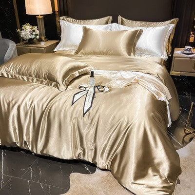 4-Piece Duvet Cover Set in Soft Silk Satin for Cozy Sleep