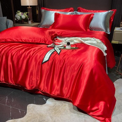 4-Piece Duvet Cover Set in Soft Silk Satin for Cozy Sleep