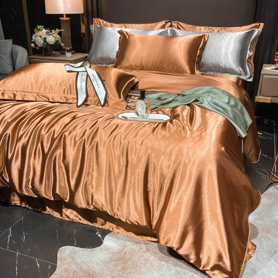 4-Piece Duvet Cover Set in Soft Silk Satin for Cozy Sleep