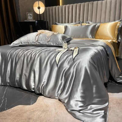 4-Piece Duvet Cover Set in Soft Silk Satin for Cozy Sleep