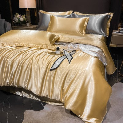 4-Piece Duvet Cover Set in Soft Silk Satin for Cozy Sleep