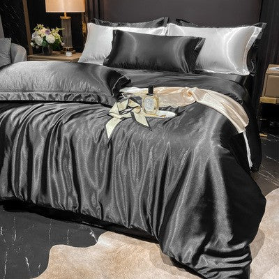 4-Piece Duvet Cover Set in Soft Silk Satin for Cozy Sleep