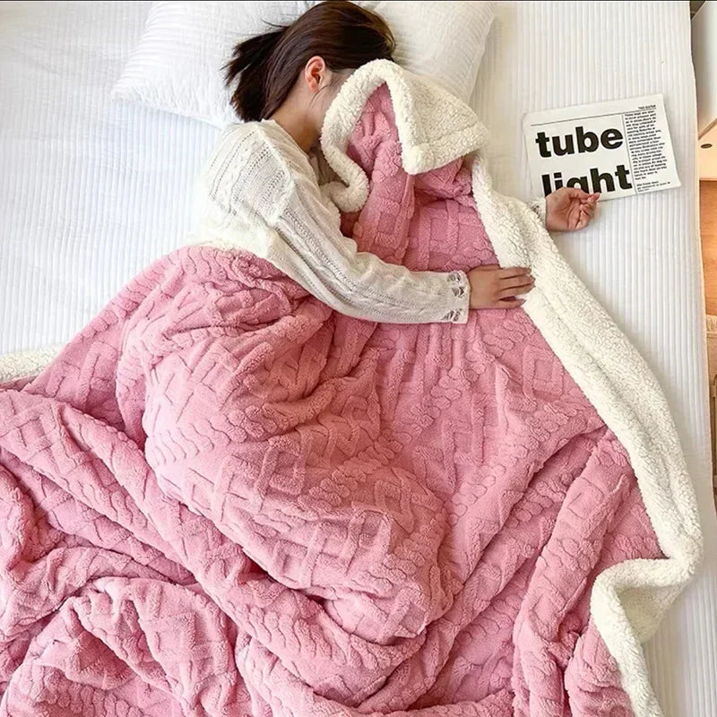 Thick Lambswool Winter Blanket with Fleece Softness for Cozy Comfort