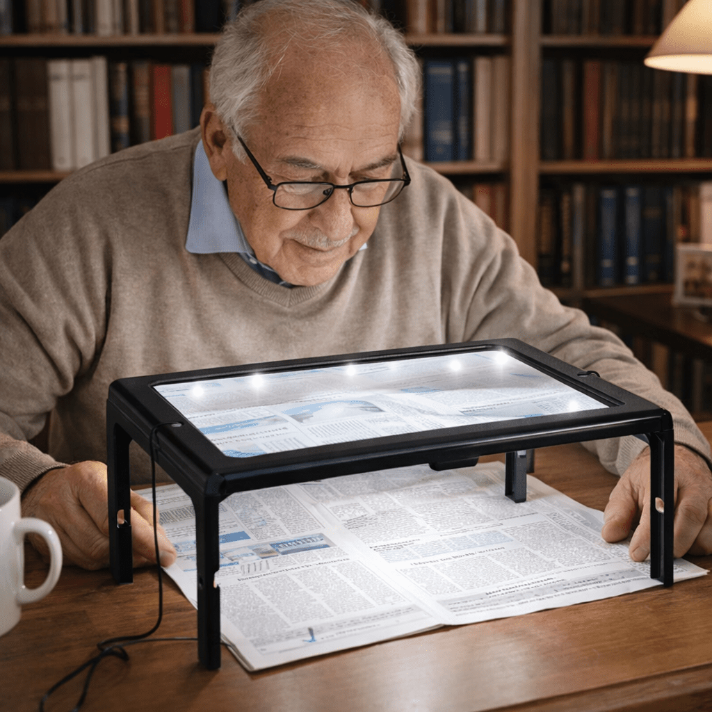 LED Lighted Folding Magnifier for Hands-Free Reading