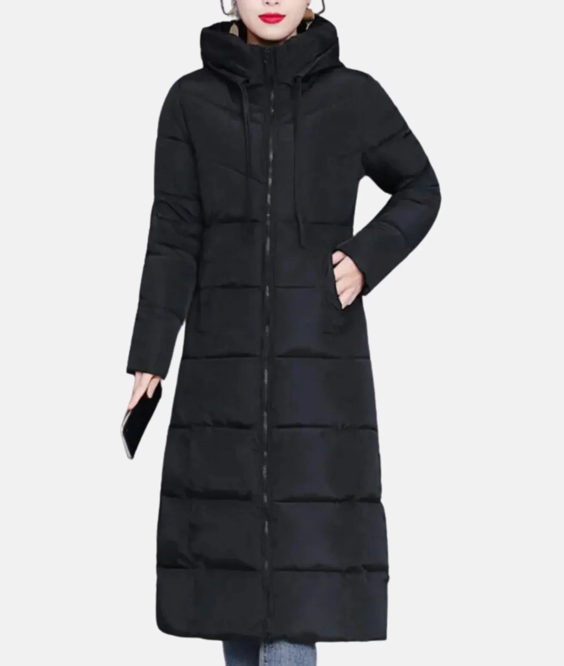 Women’s Long Winter Coat | Extra Long Length & Hooded Design | Cotton-Polyester Blend | Comfortable Fit