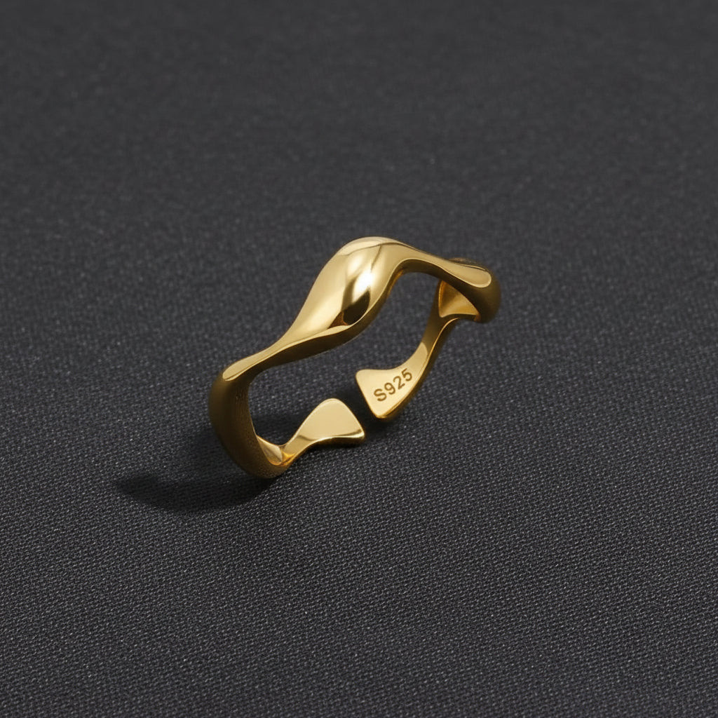 Nautical Elegance Adjustable Gold Ring in Sterling Silver