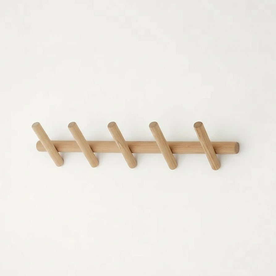 Oak Coat and Hat Rack with 5 Hooks for Wall Mounting