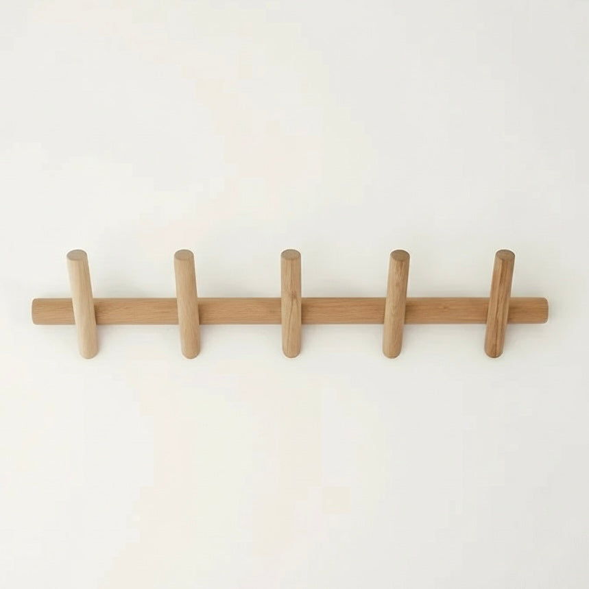 Oak Coat and Hat Rack with 5 Hooks for Wall Mounting
