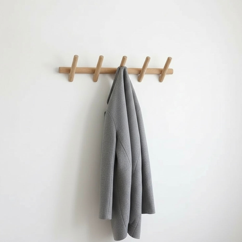 Oak Coat and Hat Rack with 5 Hooks for Wall Mounting
