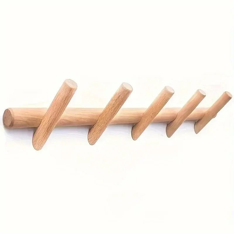 Oak Coat and Hat Rack with 5 Hooks for Wall Mounting