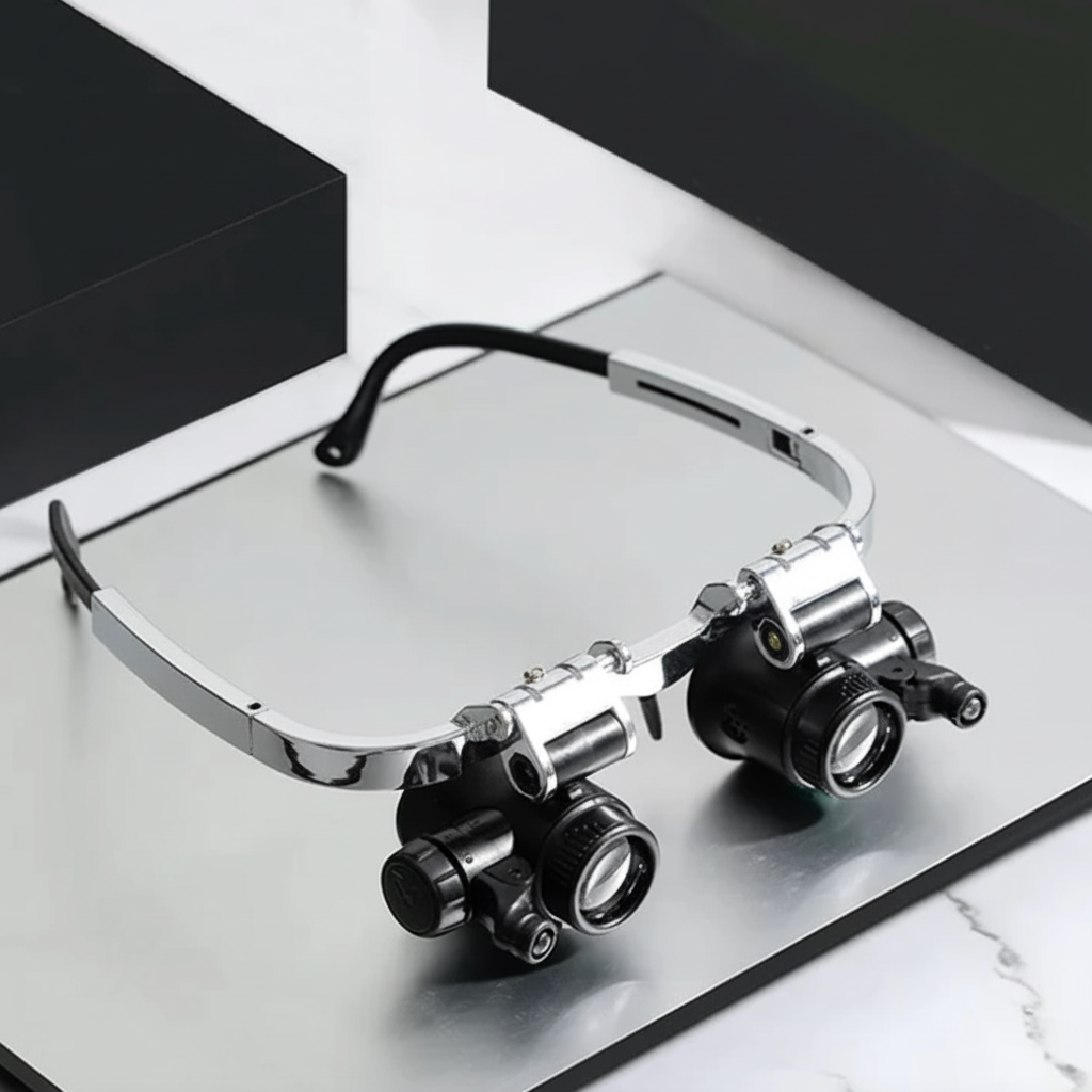 Lightweight Magnifier Headset with Adjustable Fit and Illumination