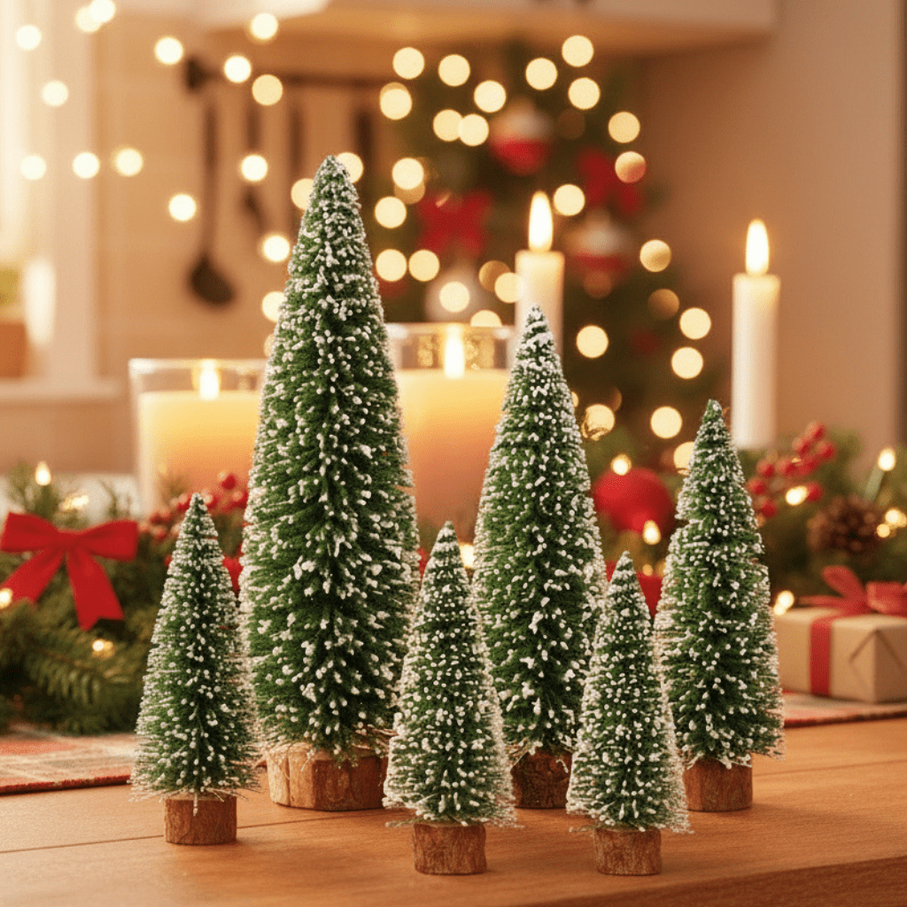 WinterWhisper Mini Fir Tree Collection, 5 Piece Set for Holiday Decor