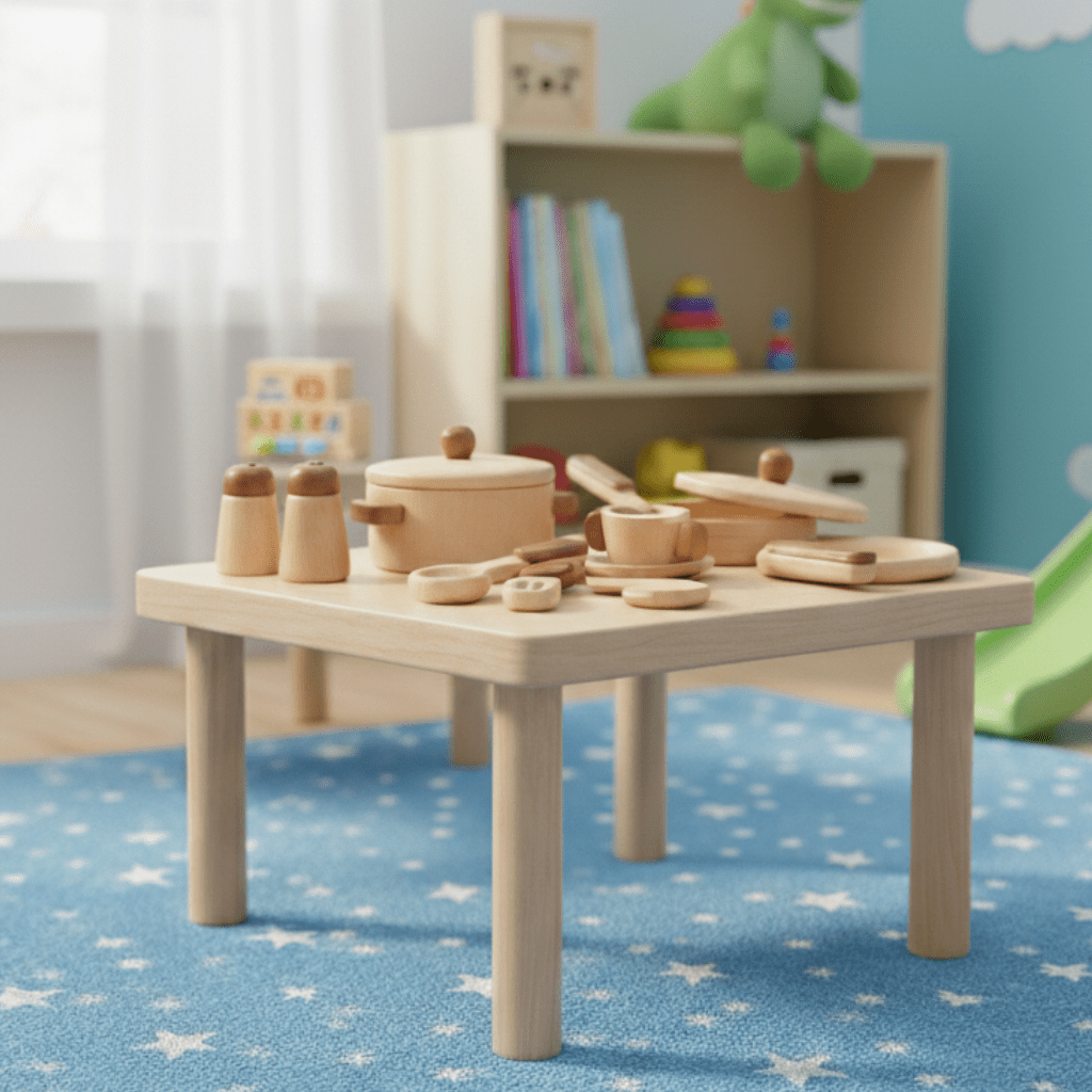 NaturePlay Wooden Kids Kitchen: Rustic Tree Trunk Role-Play Set