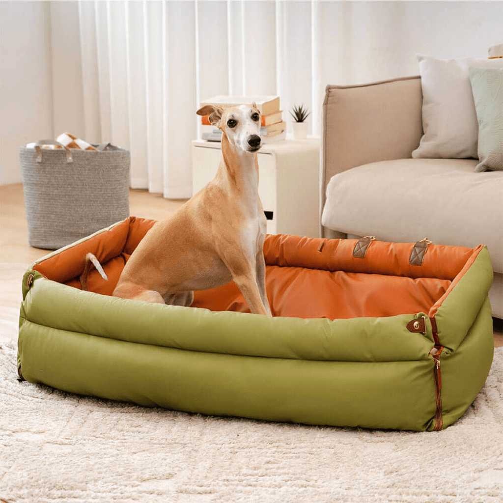 Luxury Leatherette Dog Travel Bed with Secure Non-Slip Base