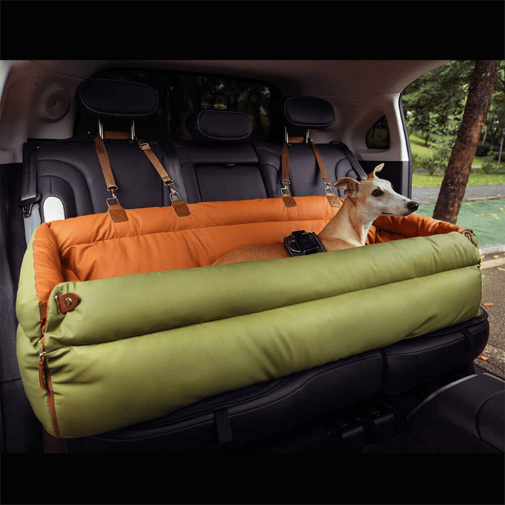 Luxury Leatherette Dog Travel Bed with Secure Non-Slip Base