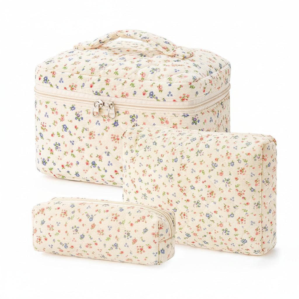 Chic Floral Travel Makeup Organizer Set for Everyday Essentials