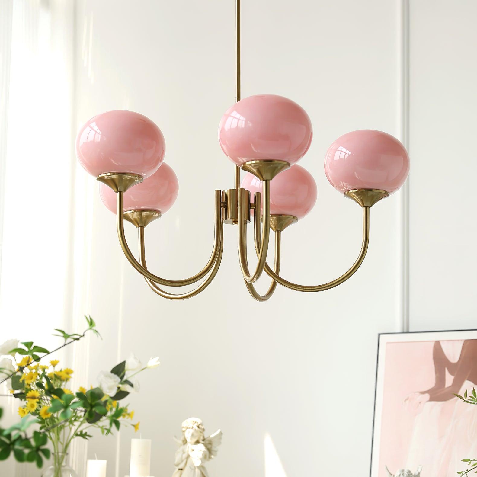 Ceiling Chandelier | Five-Arm with Glass Globe Shades | Adjustable Suspension Rods | Elegant Home Lighting