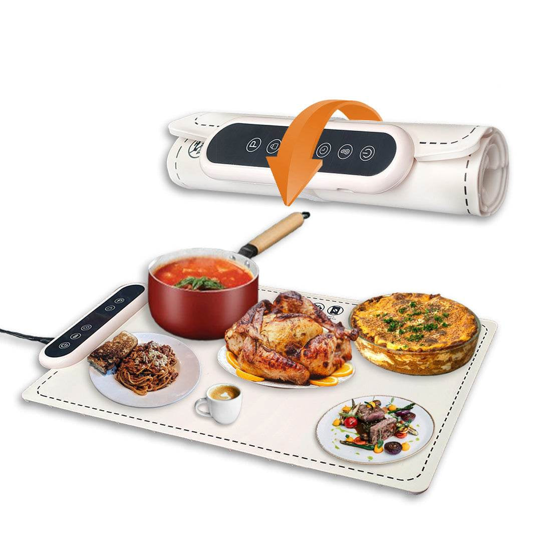 Food Warmer Mat with Electric Heating | 6 Heat Settings | 24-Hour Timer | Waterproof Design | Overheat Safety Feature