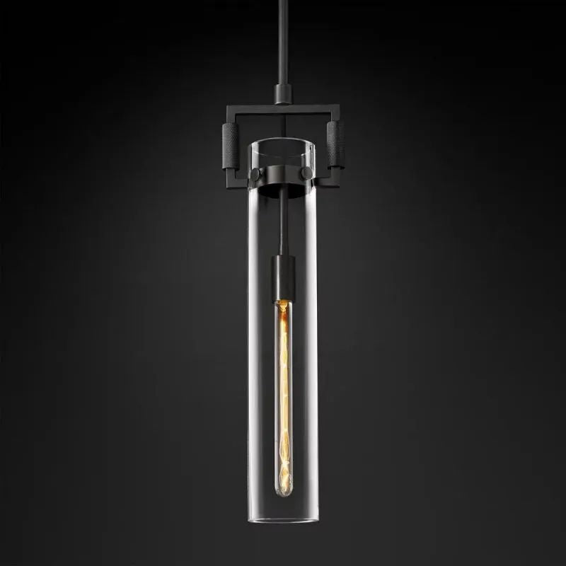 Lorian Glass Cylinder Pendant — Industrial Brass and Glass Lighting Fixture