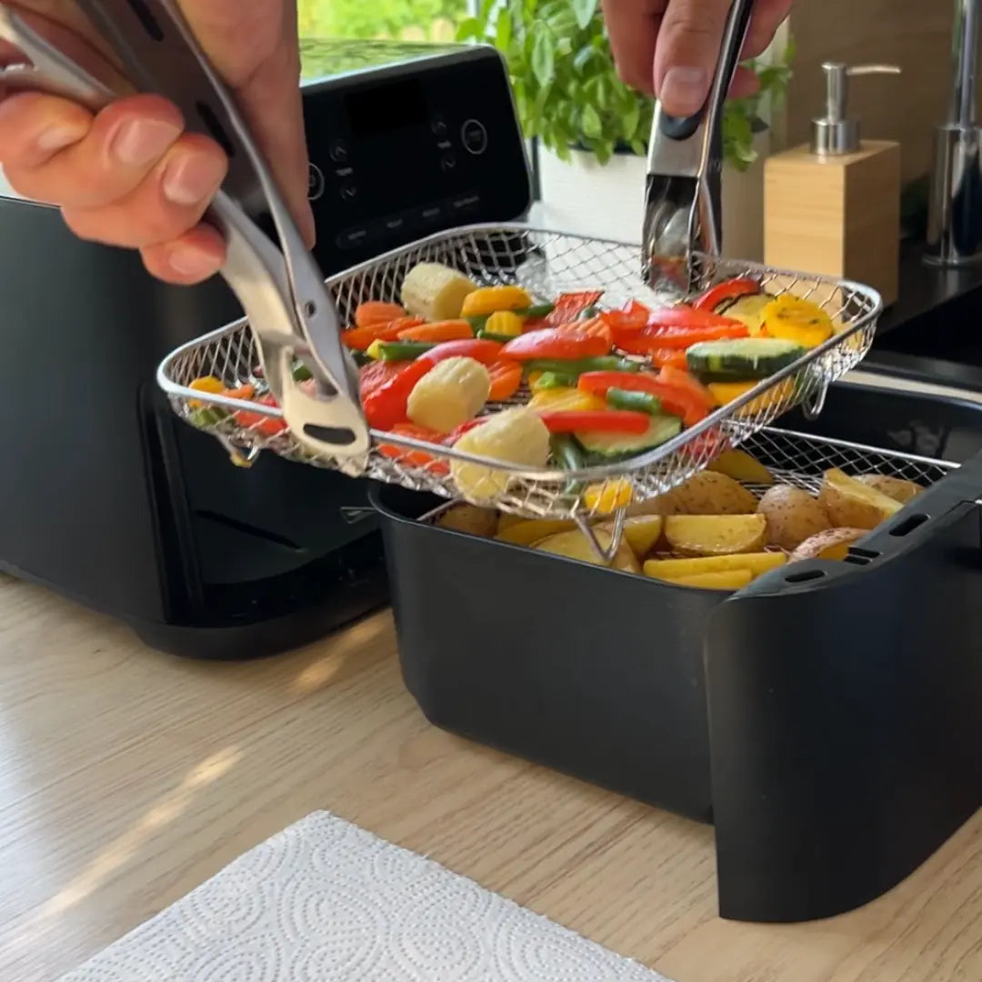 Enhanced Air Fryer Baskets with Bonus Heat-Resistant Tongs