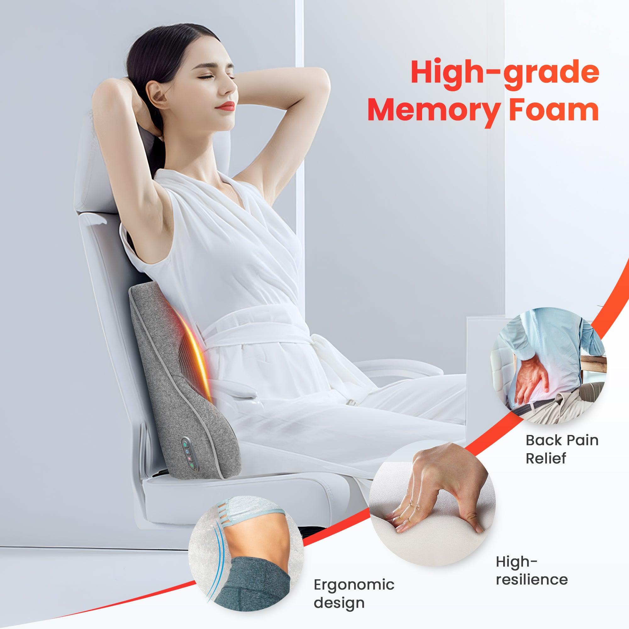 Lumbar Support Pillow with Memory Foam | Shiatsu Massage with Heat | Timer 15-60 Min