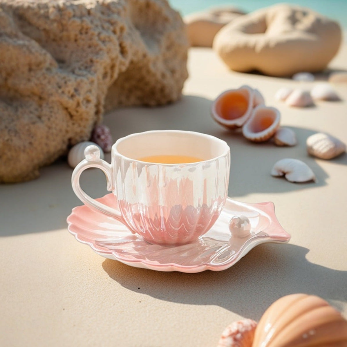 Ocean Pearl Elegance Tea Cup Set – Iridescent Ceramic Collection