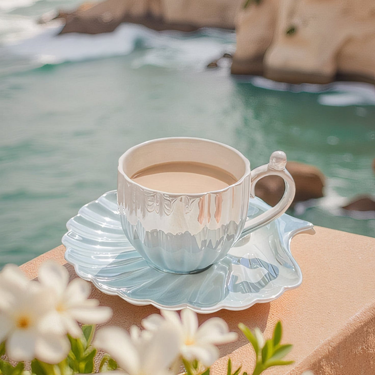 Ocean Pearl Elegance Tea Cup Set – Iridescent Ceramic Collection