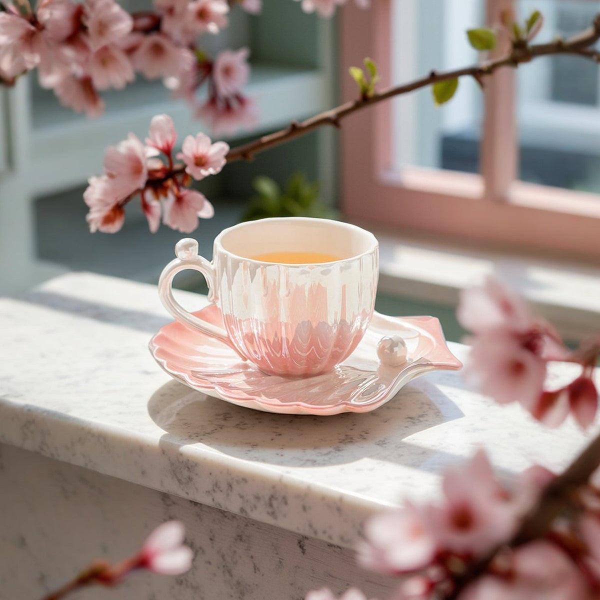 Ocean Pearl Elegance Tea Cup Set – Iridescent Ceramic Collection