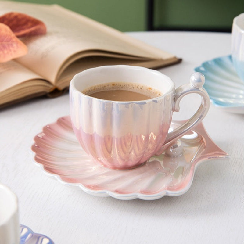 Ocean Pearl Elegance Tea Cup Set – Iridescent Ceramic Collection