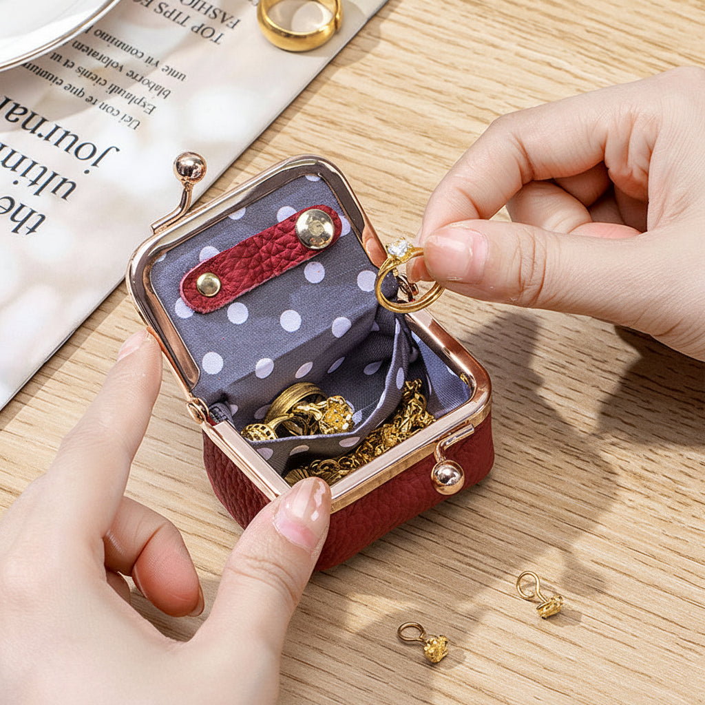 Chic Travel Jewelry Organizer in Premium Leather with Gold Closure